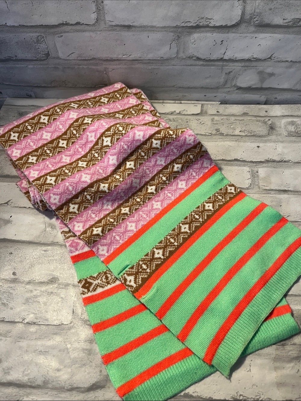 Anthropologie Maeve Striped Knit Scarf in Mint, Pink, Brown & Coral